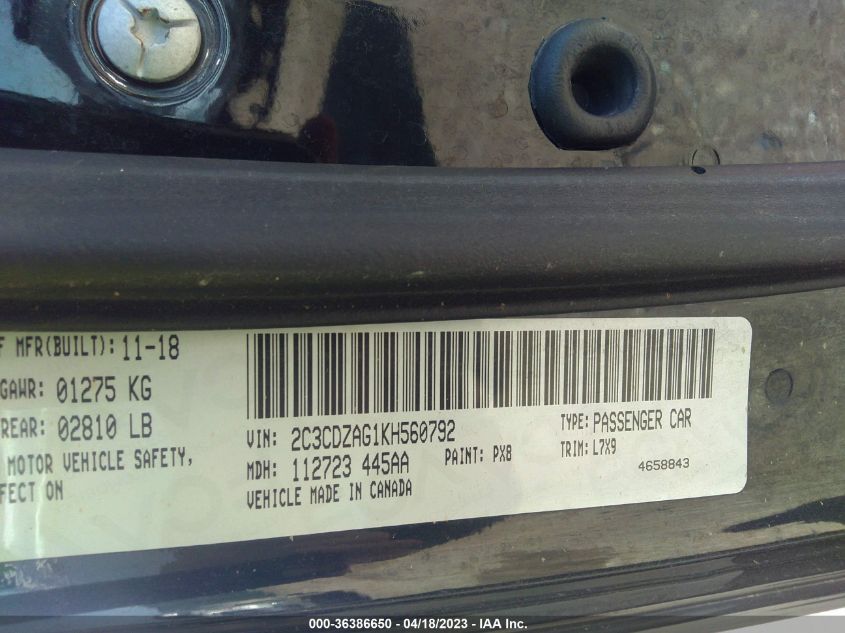 2019 DODGE CHALLENGER SXT - 2C3CDZAG1KH560792