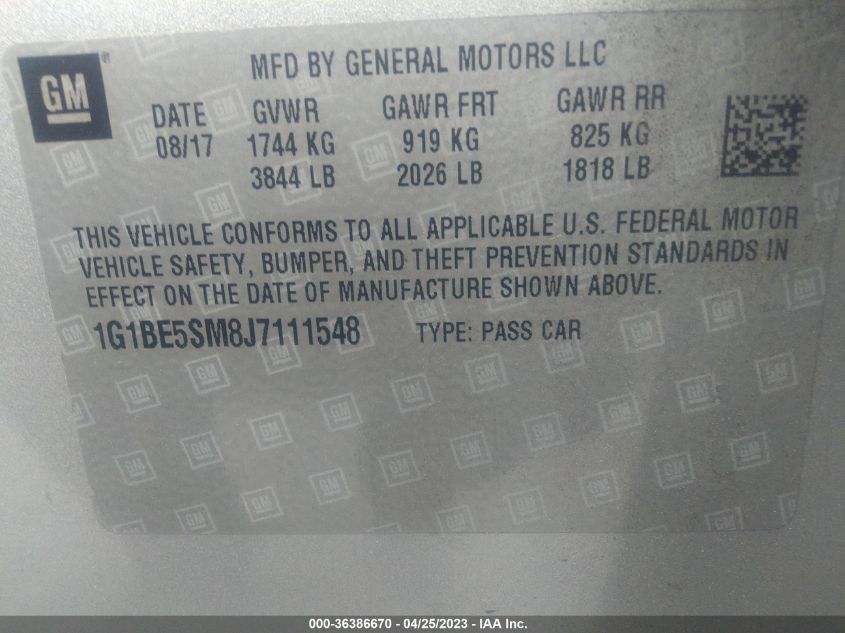 2018 CHEVROLET CRUZE LT - 1G1BE5SM8J7111548
