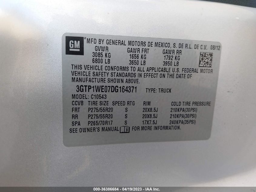 2013 GMC SIERRA 1500 SLT - 3GTP1WE07DG164371