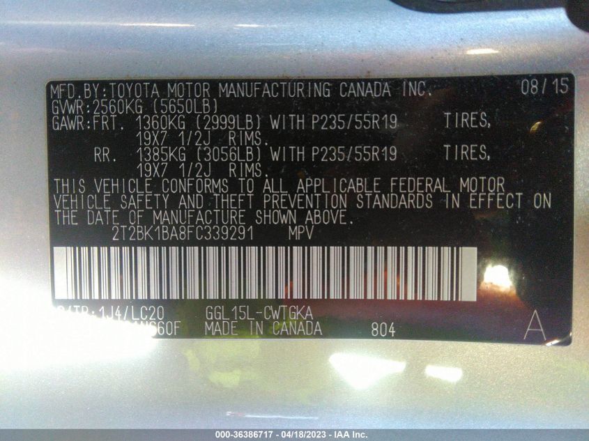 2015 LEXUS RX 350 - 2T2BK1BA8FC339291