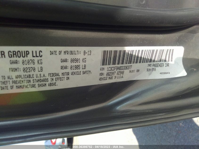 2013 DODGE DART SXT - 1C3CDFBA8DD336377