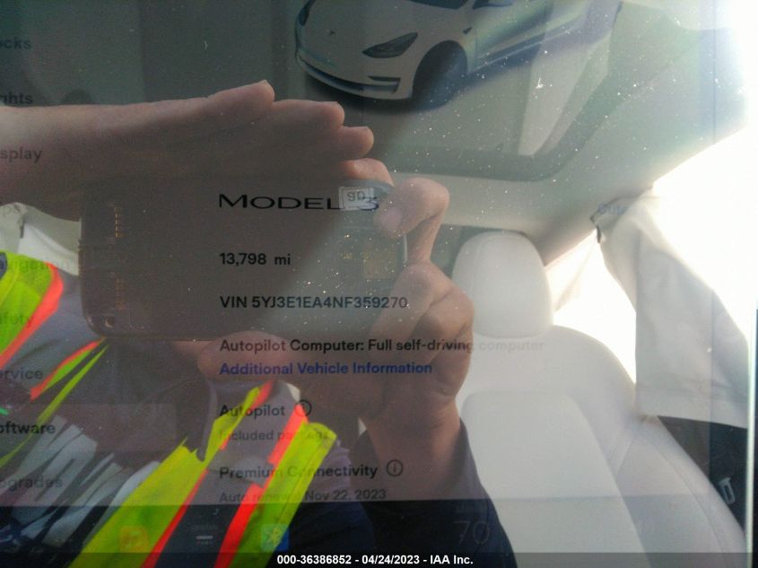 2022 TESLA MODEL 3 - 5YJ3E1EA4NF359270