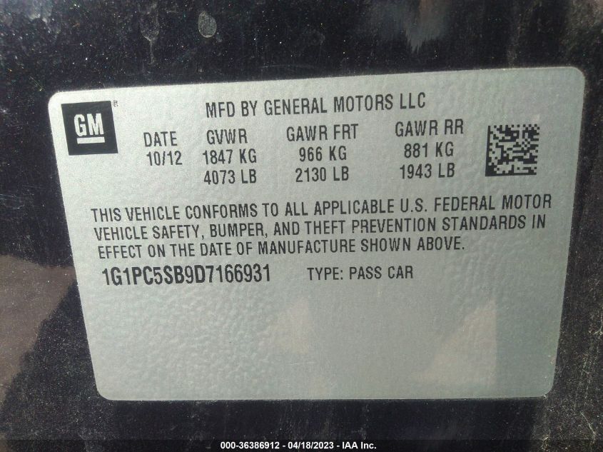 2013 CHEVROLET CRUZE 1LT - 1G1PC5SB9D7166931