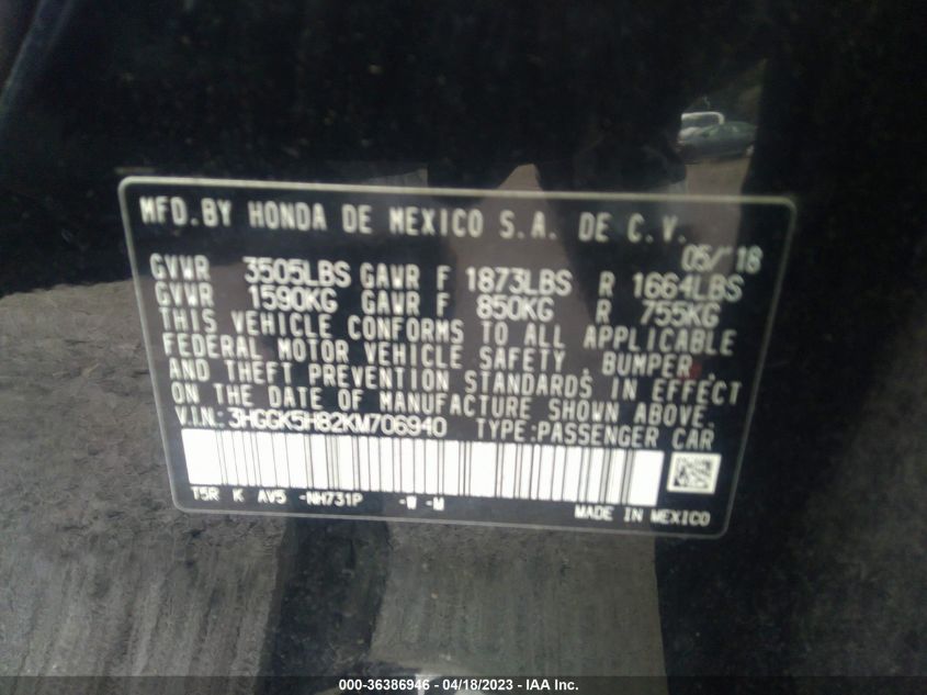 2019 HONDA FIT EX - 3HGGK5H82KM706940