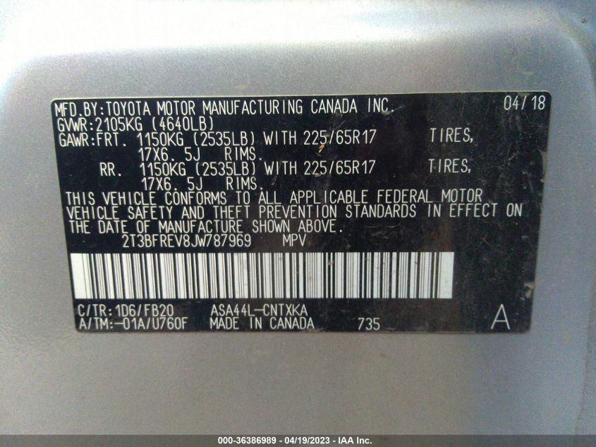 2018 TOYOTA RAV4 LE - 2T3BFREV8JW787969