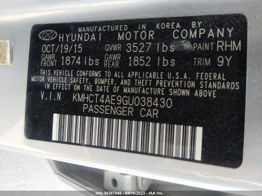 2016 HYUNDAI ACCENT SE - KMHCT4AE9GU038430