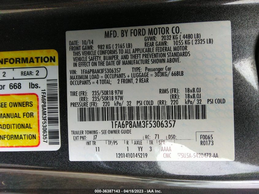 2015 FORD MUSTANG V6 - 1FA6P8AM3F5306357