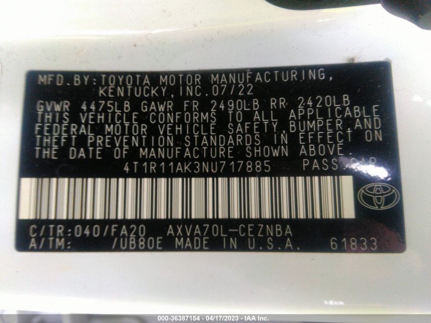 2022 TOYOTA CAMRY LE - 4T1R11AK3NU717885