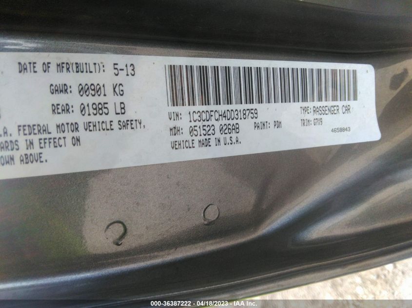 2013 DODGE DART LIMITED - 1C3CDFCH4DD318759