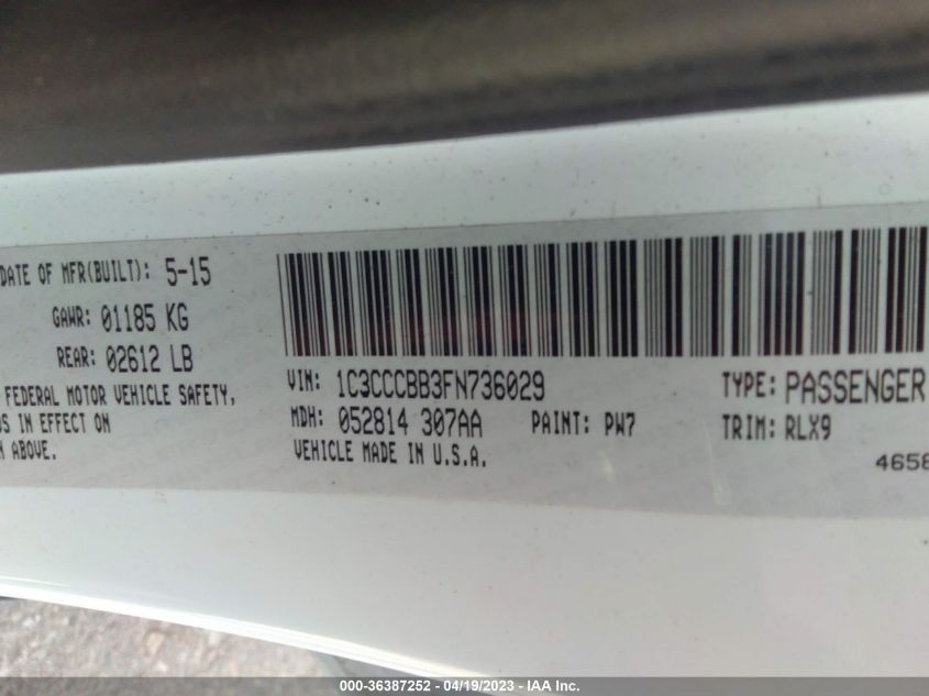2015 CHRYSLER 200 S - 1C3CCCBB3FN736029