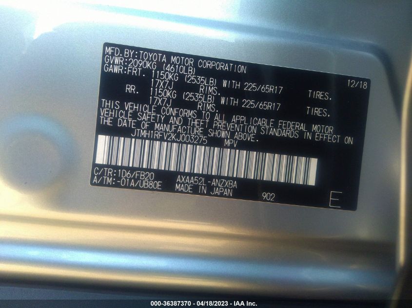 2019 TOYOTA RAV4 LE - JTMH1RFV2KJ003275