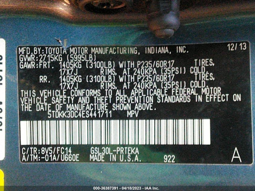 2014 TOYOTA SIENNA LE - 5TDKK3DC4ES441711