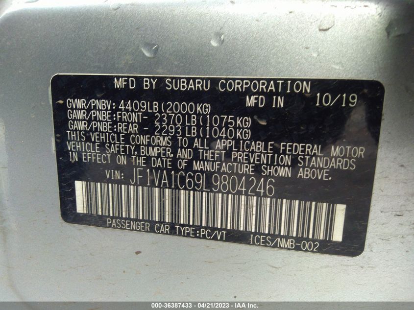 2020 SUBARU WRX PREMIUM - JF1VA1C69L9804246