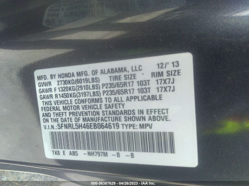 2014 HONDA ODYSSEY EX - 5FNRL5H46EB064619