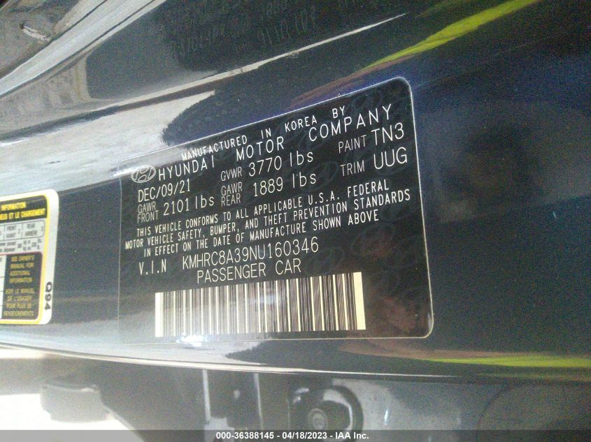 2022 HYUNDAI VENUE LIMITED - KMHRC8A39NU160346
