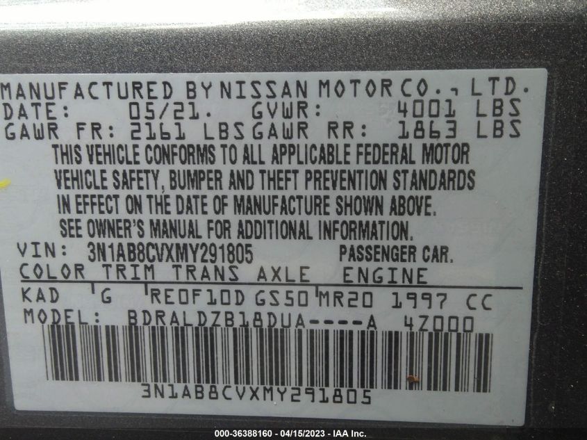 2021 NISSAN SENTRA SV - 3N1AB8CVXMY291805