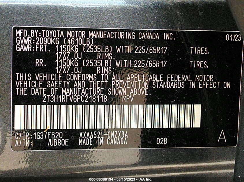2023 TOYOTA RAV4 LE - 2T3H1RFV6PC218118