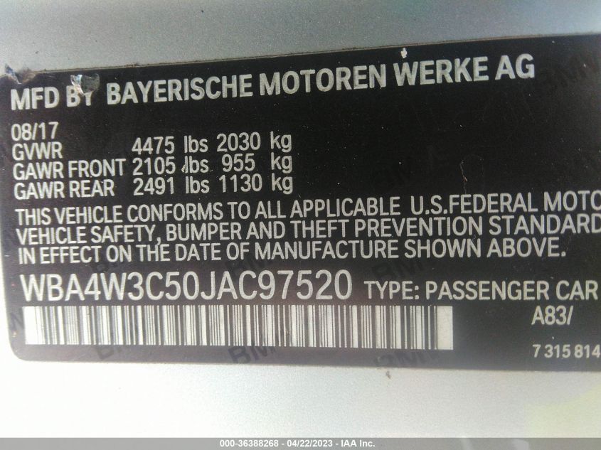 2018 BMW 4 SERIES 430I - WBA4W3C50JAC97520