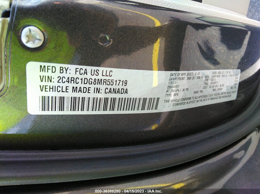 VIN 2C4RC1DG8MR551719 2021 CHRYSLER VOYAGER LXI