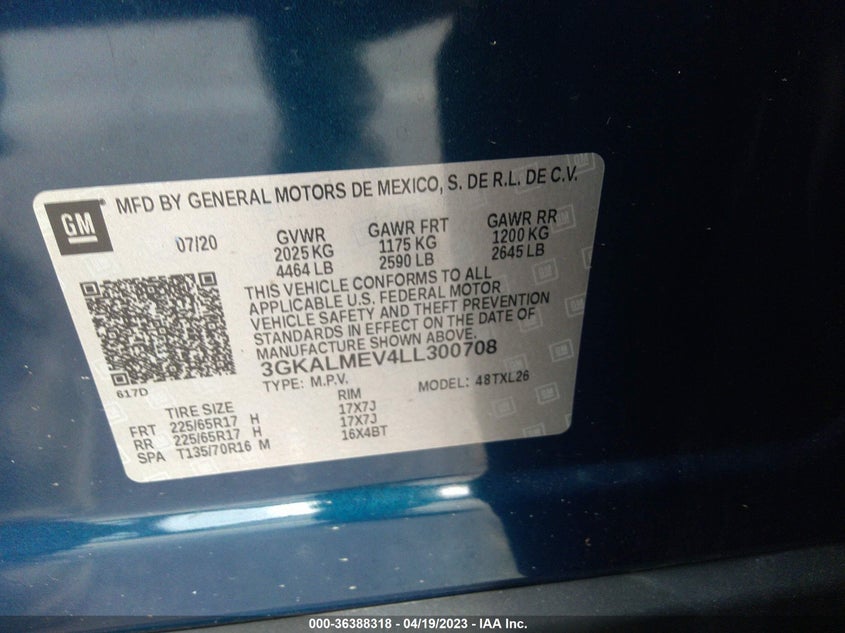 VIN 3GKALMEV4LL300708 2020 GMC TERRAIN SLE