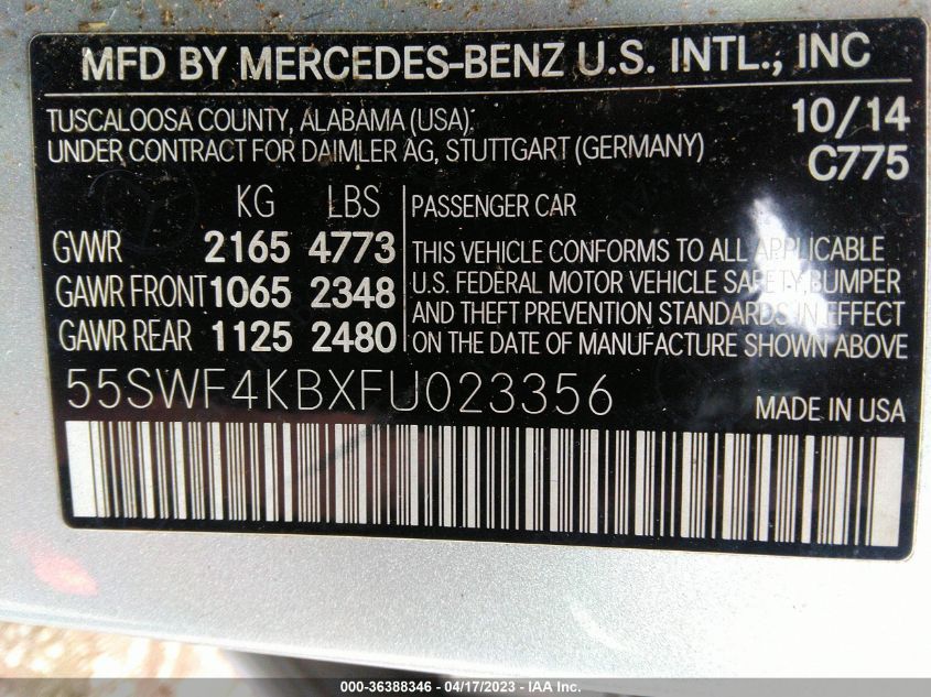 2015 MERCEDES-BENZ C-CLASS C 300 - 55SWF4KBXFU023356