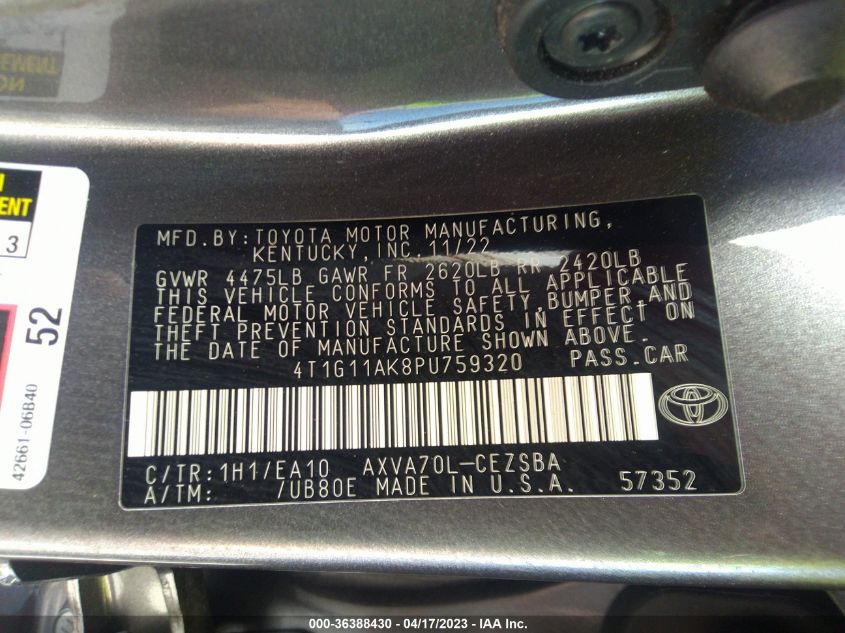 2023 TOYOTA CAMRY SE/SE NIGHTSHADE - 4T1G11AK8PU759320