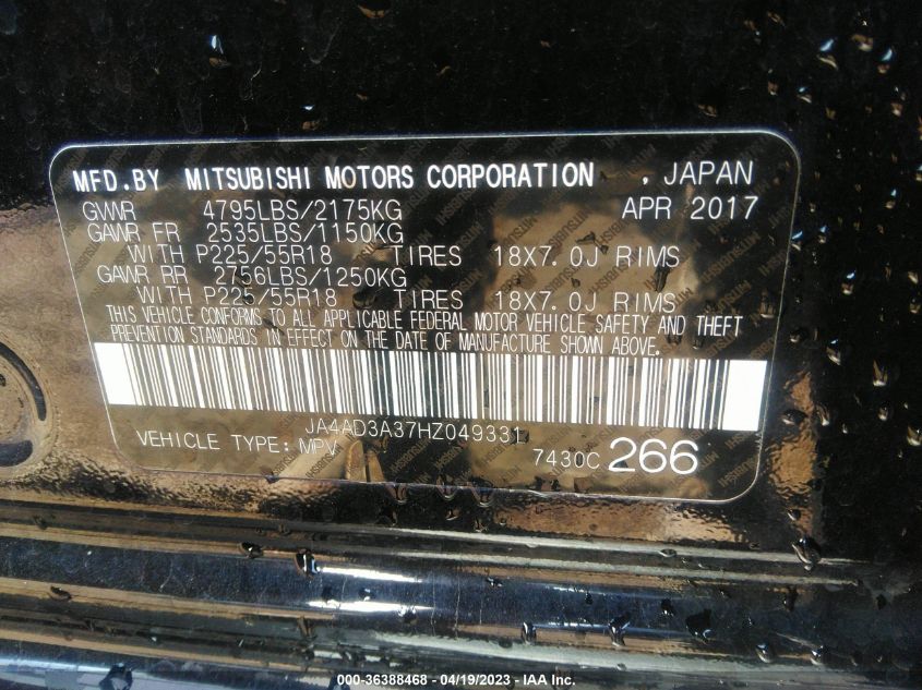 2017 MITSUBISHI OUTLANDER SE/SEL - JA4AD3A37HZ049331