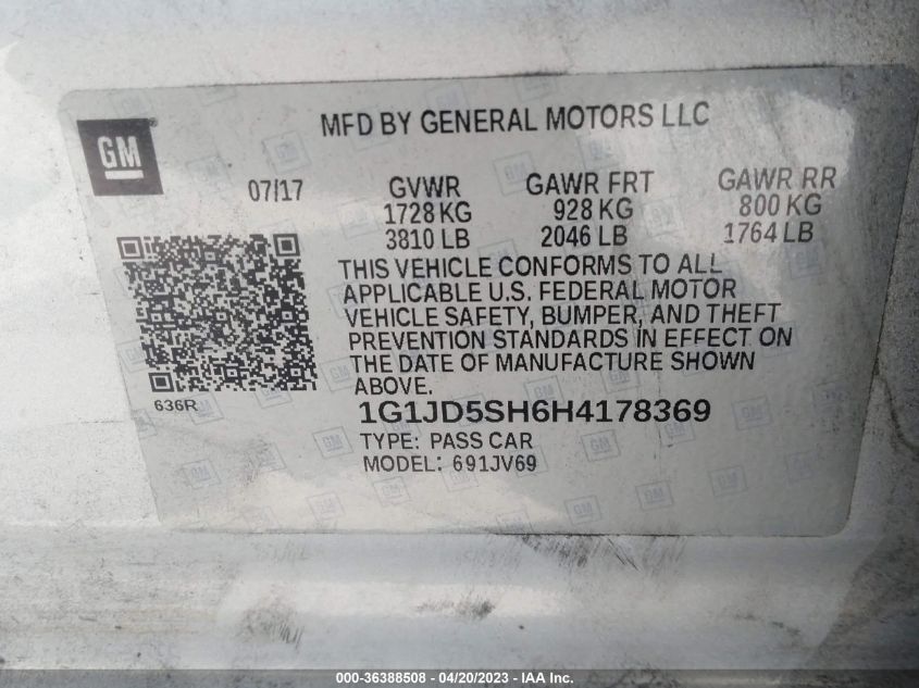 2017 CHEVROLET SONIC LT - 1G1JD5SH6H4178369