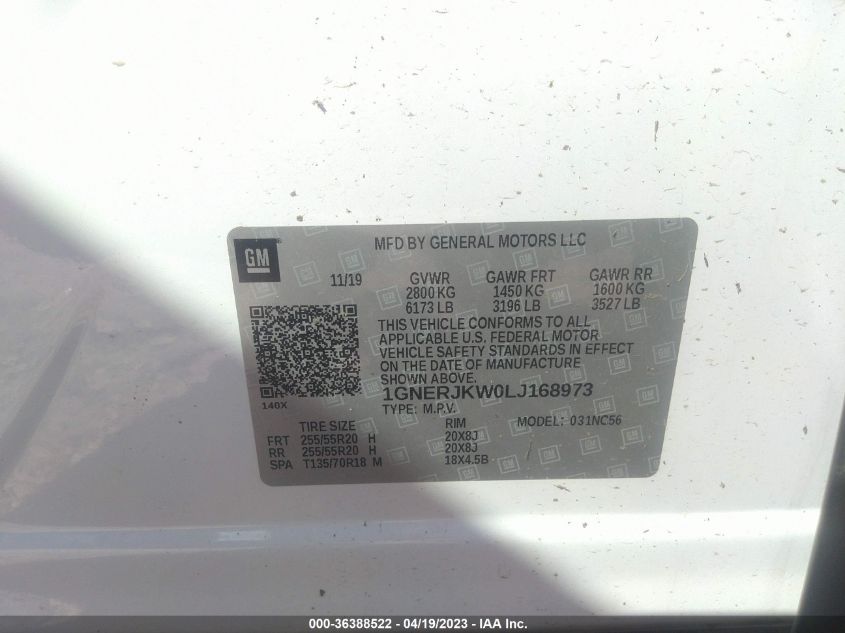 2020 CHEVROLET TRAVERSE RS - 1GNERJKW0LJ168973