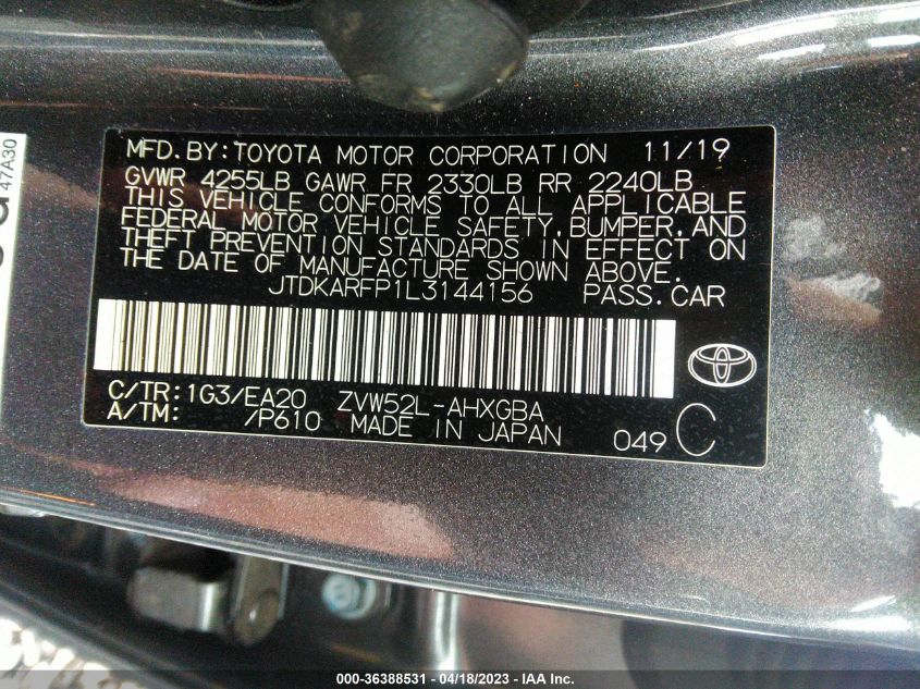 2020 TOYOTA PRIUS PRIME LE/XLE/LIMITED - JTDKARFP1L3144156