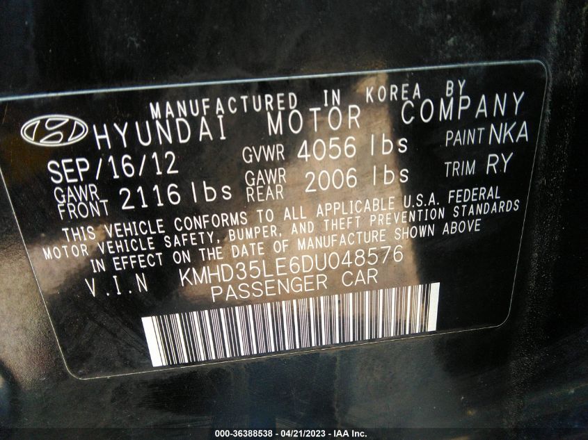 2013 HYUNDAI ELANTRA GT W/BLUE INT - KMHD35LE6DU048576
