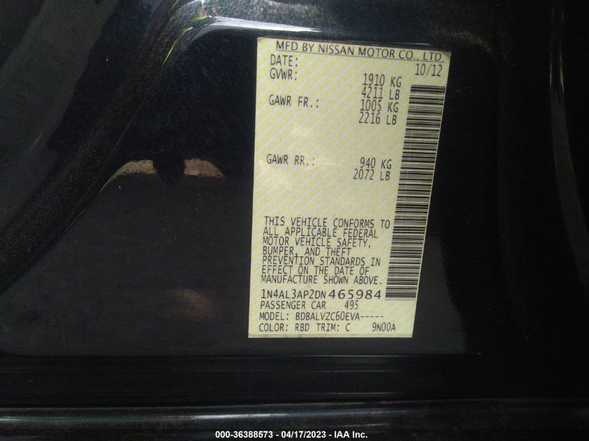 2013 NISSAN ALTIMA 2.5 SL - 1N4AL3AP2DN465984