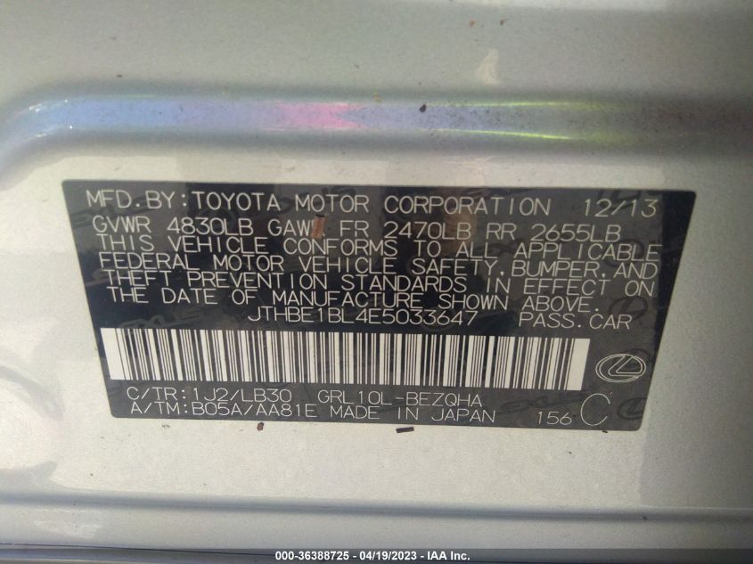 2014 LEXUS GS 350 - JTHBE1BL4E5033647