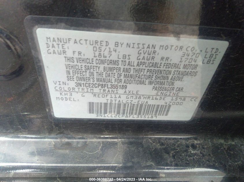 2015 NISSAN VERSA NOTE SR - 3N1CE2CP8FL355189