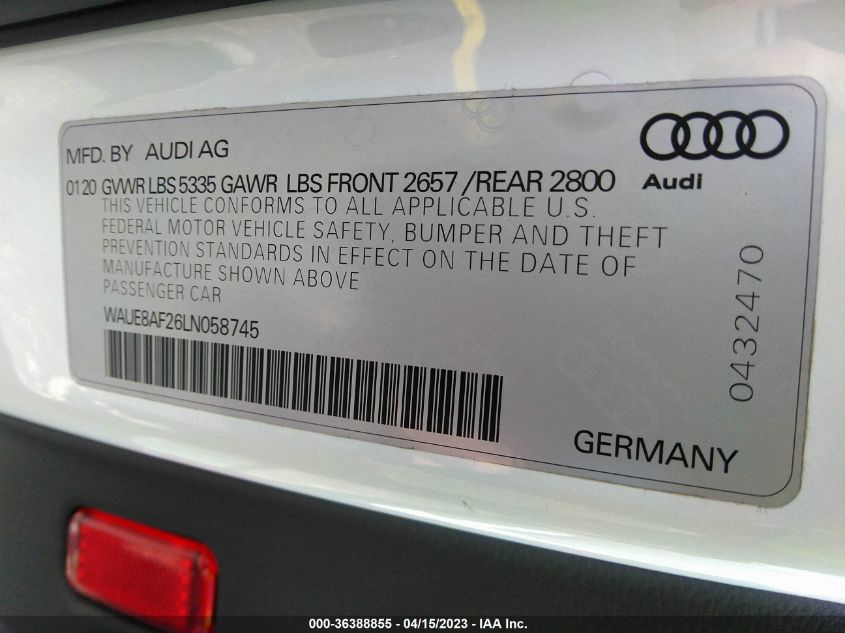 2020 AUDI A6 PREMIUM PLUS - WAUE8AF26LN058745
