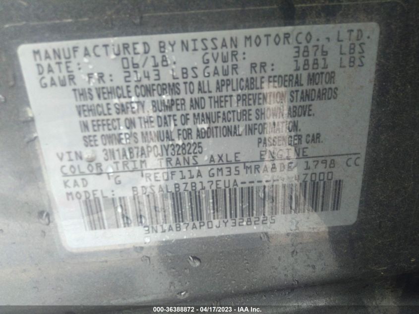 2018 NISSAN SENTRA S - 3N1AB7AP0JY328225