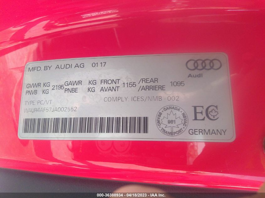 2018 AUDI S5 COUPE PRESTIGE - WAUR4AF57JA002552