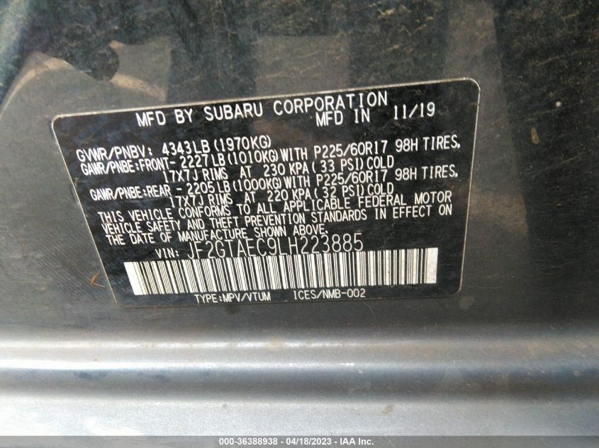2020 SUBARU CROSSTREK PREMIUM - JF2GTAEC9LH223885