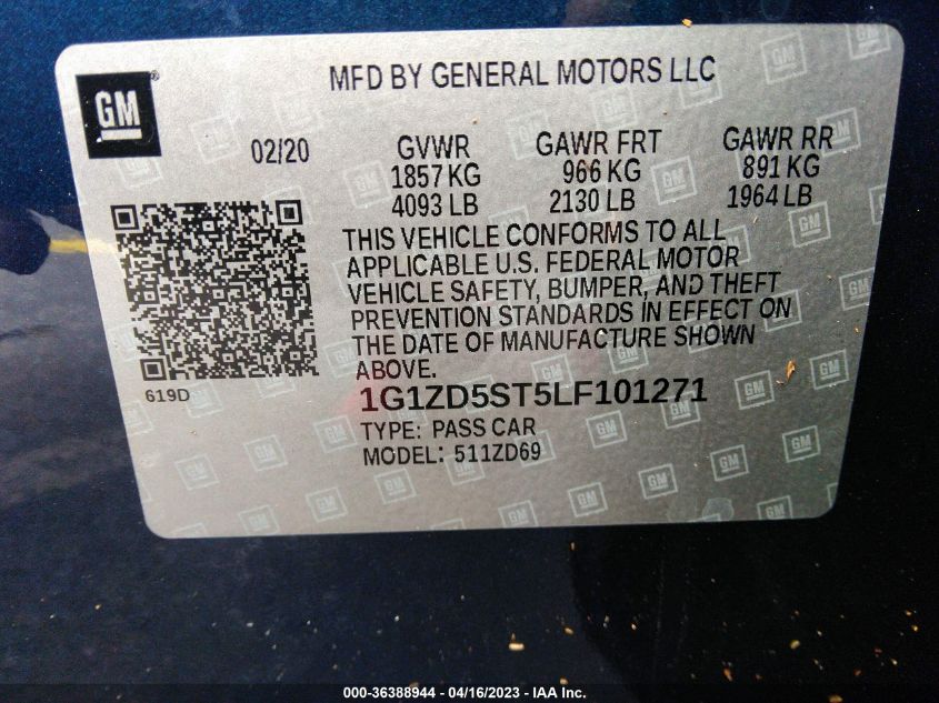 2020 CHEVROLET MALIBU LT - 1G1ZD5ST5LF101271