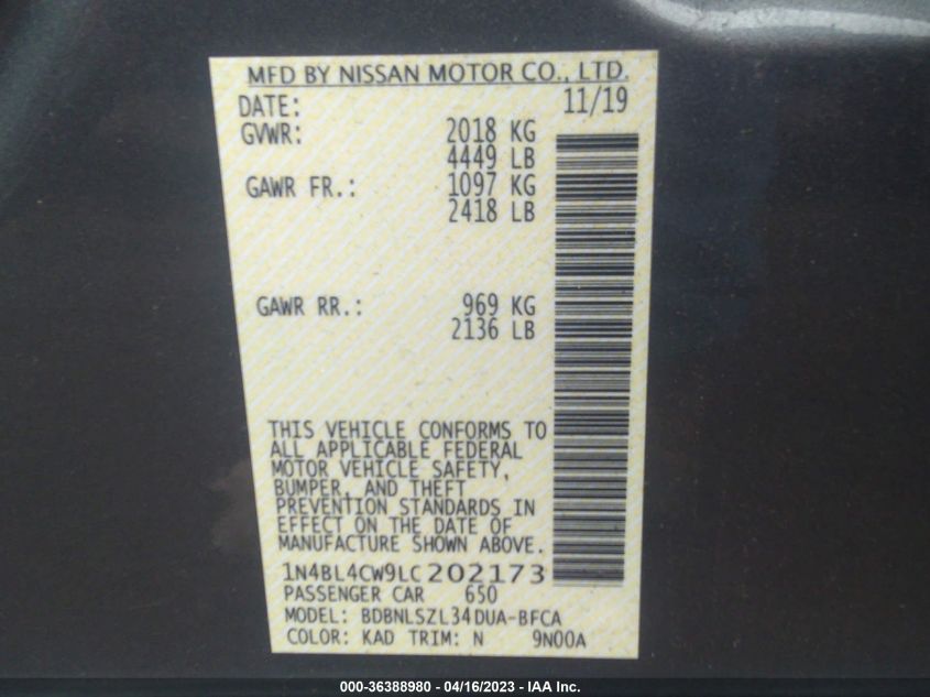 2020 NISSAN ALTIMA 2.5 SR - 1N4BL4CW9LC202173