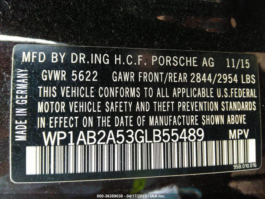 2016 PORSCHE MACAN S - WP1AB2A53GLB55489