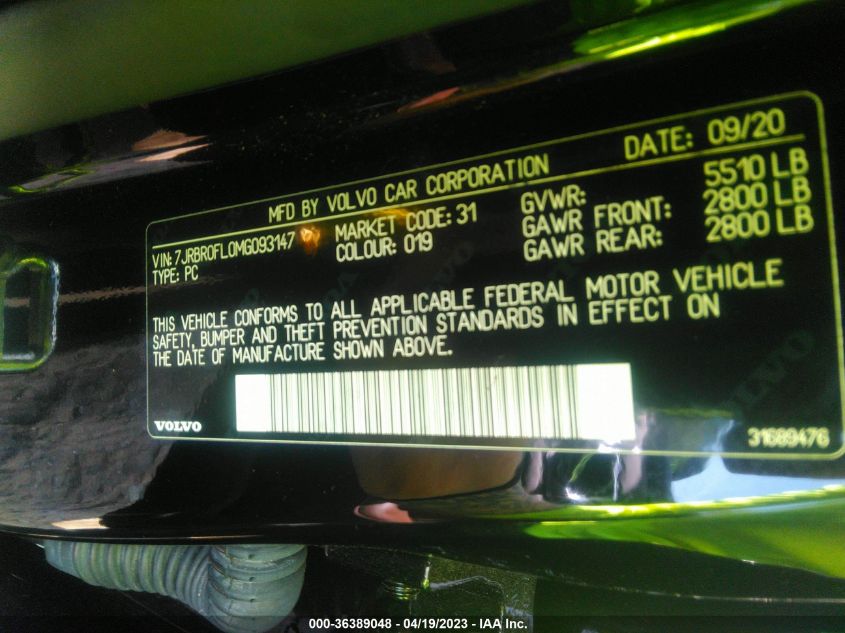 2021 VOLVO S60 INSCRIPTION - 7JRBR0FL0MG093147