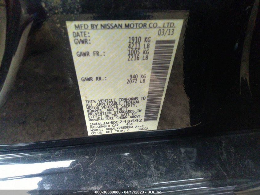 2013 NISSAN ALTIMA 2.5 SL - 1N4AL3AP6DC248692