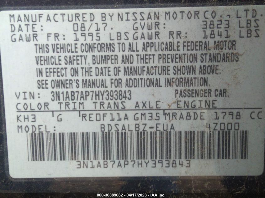 2017 NISSAN SENTRA S - 3N1AB7AP7HY393843