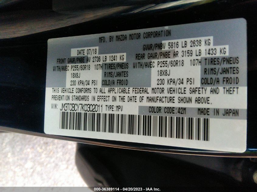 2019 MAZDA CX-9 TOURING - JM3TCBCY7K0302011