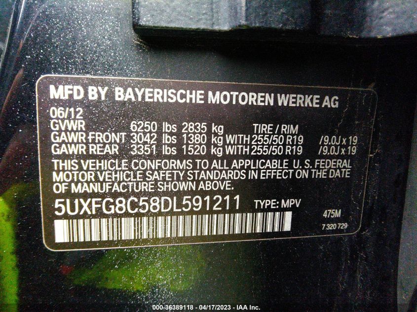 2013 BMW X6 XDRIVE50I - 5UXFG8C58DL591211
