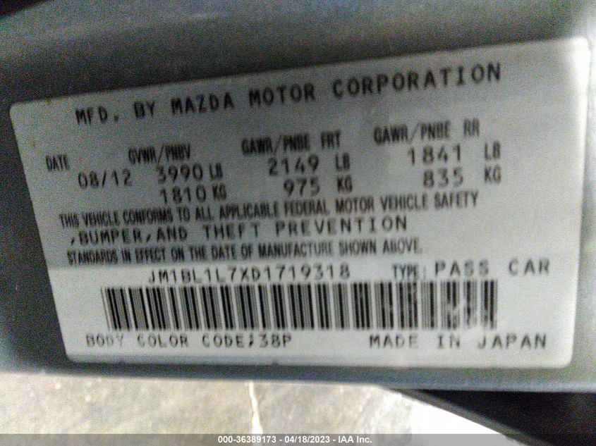 2013 MAZDA MAZDA3 I TOURING - JM1BL1L7XD1719318