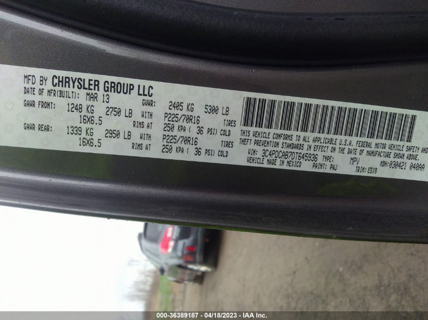 2013 DODGE JOURNEY SE - 3C4PDCAB7DT645936
