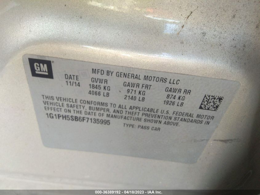 2015 CHEVROLET CRUZE ECO - 1G1PH5SB6F7135995