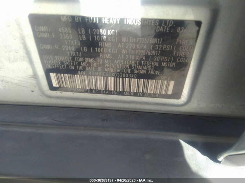2013 SUBARU OUTBACK 2.5I PREMIUM - 4S4BRCGCXD3300340